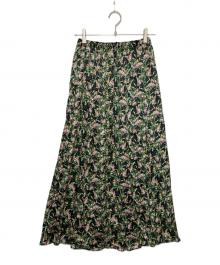 Noble（ノーブル）の古着「割繊サテンフラワープリントギャザースカート」｜ブラック