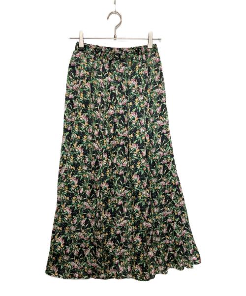 Noble（ノーブル）Noble (ノーブル) 割繊サテンフラワープリントギャザースカート ブラック サイズ:FREEの古着・服飾アイテム