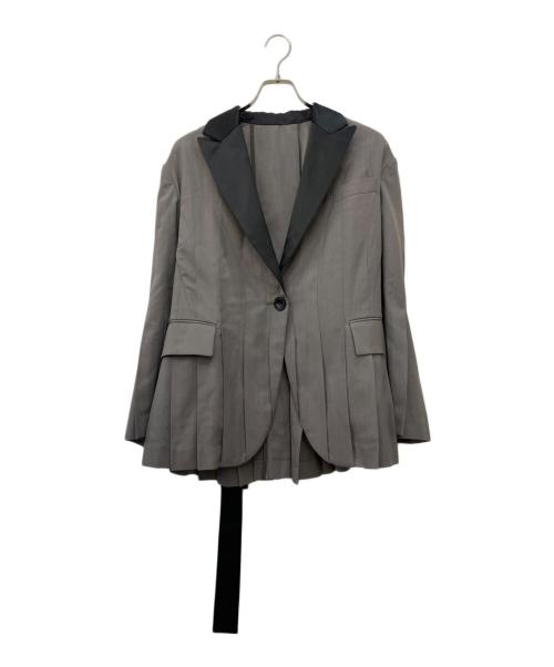 sacai（サカイ）sacai (サカイ) Suiting Pleated blazer / 異素材バックプリーツスーチングベルテッドジャケット グレー サイズ:1の古着・服飾アイテム