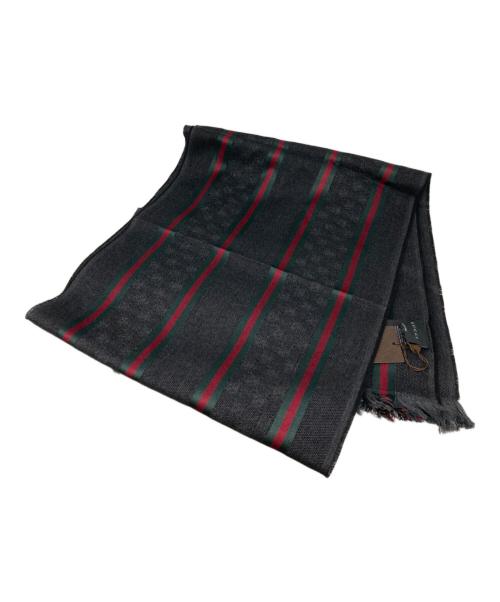 GUCCI（グッチ）GUCCI (グッチ) GG柄 ウールシルクフリンジストール ブラック 未使用品の古着・服飾アイテム