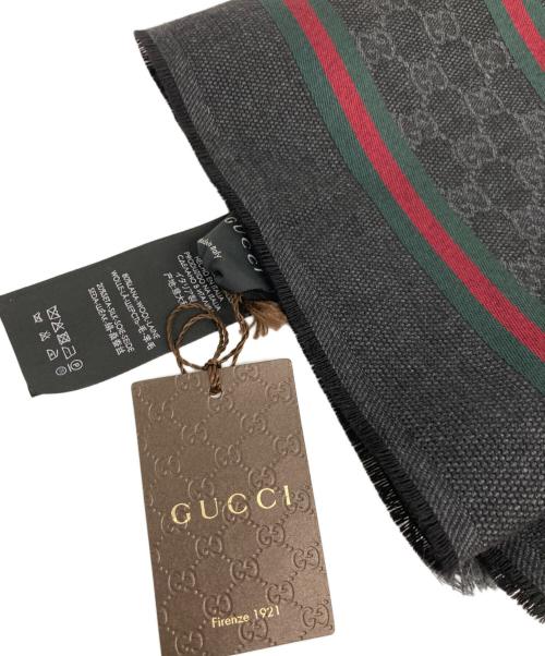 GUCCI（グッチ）GUCCI (グッチ) GG柄 ウールシルクフリンジストール ブラック 未使用品の古着・服飾アイテム
