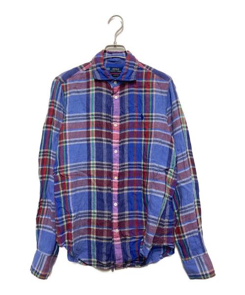 POLO RALPH LAUREN（ポロ・ラルフローレン）POLO RALPH LAUREN (ポロ・ラルフローレン) リネンチェックシャツ ネイビー サイズ:Mの古着・服飾アイテム