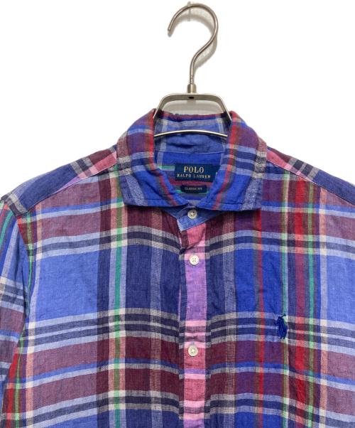 POLO RALPH LAUREN（ポロ・ラルフローレン）POLO RALPH LAUREN (ポロ・ラルフローレン) リネンチェックシャツ ネイビー サイズ:Mの古着・服飾アイテム