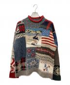 Ralph Lauren POLO SPORTラルフローレン ポロスポーツ）の古着「スキーモチーフパッチワークニット」｜ブラウン