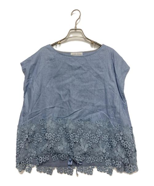 BEARDSLEY（ビアズリー）BEARDSLEY (ビアズリー) 裾レースリネンブラウス スカイブルー サイズ:Fの古着・服飾アイテム