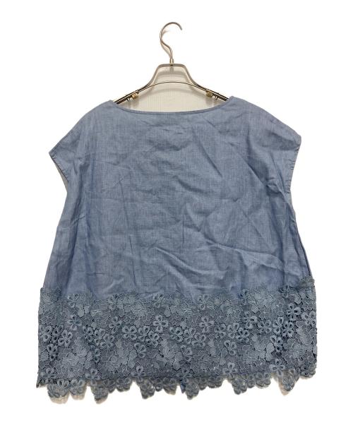 BEARDSLEY（ビアズリー）BEARDSLEY (ビアズリー) 裾レースリネンブラウス スカイブルー サイズ:Fの古着・服飾アイテム