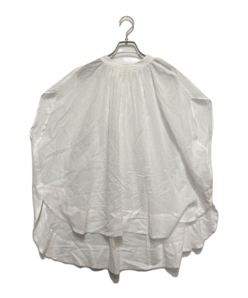 BEARDSLEY（ビアズリー）BEARDSLEY (ビアズリー) コットンシフォンギャザー丸ブラウス ホワイト サイズ:Fの古着・服飾アイテム