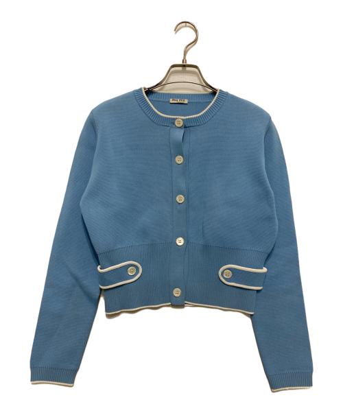 MIU MIU（ミュウミュウ）MIU MIU (ミュウミュウ) クルーネックカーディガン ブルー サイズ:SIZE 42の古着・服飾アイテム
