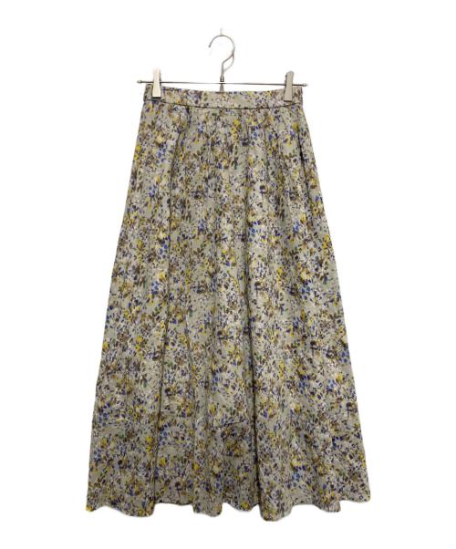 le.coeur blanc（ルクールブラン）le.coeur blanc (ルクールブラン) フラワープリントギャザーフレアスカート ベージュ サイズ:38 未使用品の古着・服飾アイテム