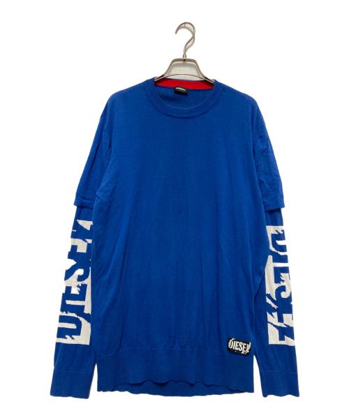 DIESEL（ディーゼル）DIESEL (ディーゼル) アームロゴレイヤードニット ネイビー サイズ:Lの古着・服飾アイテム