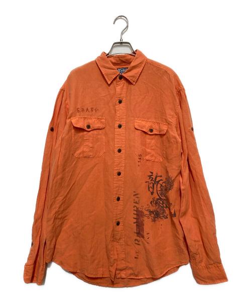 POLO RALPH LAUREN（ポロ・ラルフローレン）POLO RALPH LAUREN (ポロ・ラルフローレン) リネン混プリントシャツ オレンジ サイズ:Lの古着・服飾アイテム