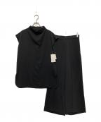 Mila Owenミラオーウェン）の古着「ドレープブラウスセミフレアゴムSET UP」｜ブラック