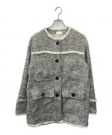 rienda（リエンダ）の古着「ノーカラーツイードウールミックスコート」｜アイボリー