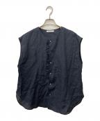 GALERIE VIEギャルリーヴィー）の古着「リネンポプリン カットオフフリルブラウス」｜ネイビー