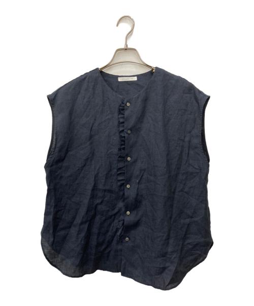 GALERIE VIE（ギャルリーヴィー）GALERIE VIE (ギャルリーヴィー) リネンポプリン カットオフフリルブラウス ネイビー サイズ:FREEの古着・服飾アイテム