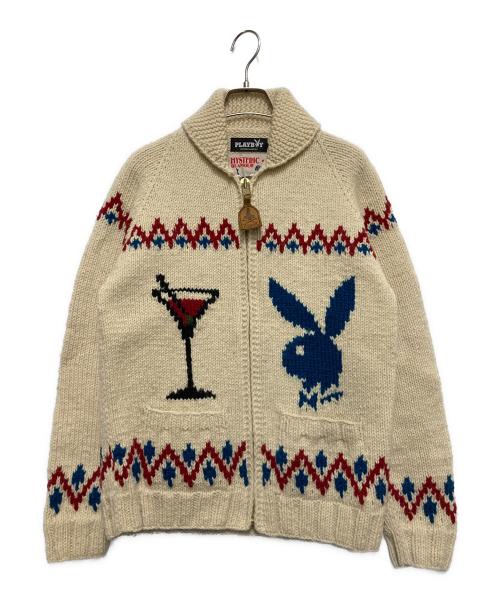 PLAY BOY（プレイボーイ）PLAY BOY (プレイボーイ) Hysteric Glamour (ヒステリックグラマー) カウチンニットカーディガン アイボリー サイズ:Mの古着・服飾アイテム
