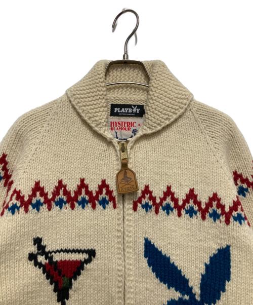 PLAY BOY（プレイボーイ）PLAY BOY (プレイボーイ) Hysteric Glamour (ヒステリックグラマー) カウチンニットカーディガン アイボリー サイズ:Mの古着・服飾アイテム
