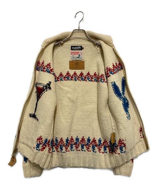 PLAY BOY（プレイボーイ）PLAY BOY (プレイボーイ) Hysteric Glamour (ヒステリックグラマー) カウチンニットカーディガン アイボリー サイズ:Mの古着・服飾アイテム