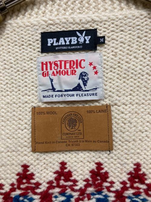 PLAY BOY（プレイボーイ）PLAY BOY (プレイボーイ) Hysteric Glamour (ヒステリックグラマー) カウチンニットカーディガン アイボリー サイズ:Mの古着・服飾アイテム