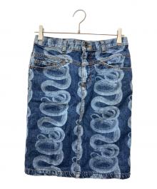 hysterics（ヒステリックス）の古着「SNAKE PRINT DENIM MINI SKIRT」｜ブルー