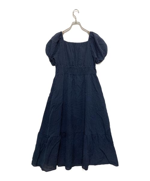 La boutique BonBon（ラブティックボンボン）La boutique BonBon (ラブティックボンボン) シアーチェックパフスリーブワンピース ネイビー サイズ:Mの古着・服飾アイテム