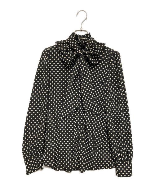 Loulou Willoughby（ルルウィルビー）Loulou Willoughby (ルルウィルビー) デシンドットフリルボウタイブラウス ブラック サイズ:SIZE 2の古着・服飾アイテム