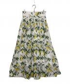 La boutique BonBonラブティックボンボン）の古着「中花プリントギャザーロングスカート」｜ホワイト