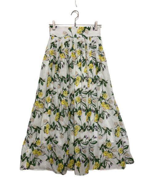 La boutique BonBon（ラブティックボンボン）La boutique BonBon (ラブティックボンボン) 中花プリントギャザーロングスカート ホワイト サイズ:FREEの古着・服飾アイテム