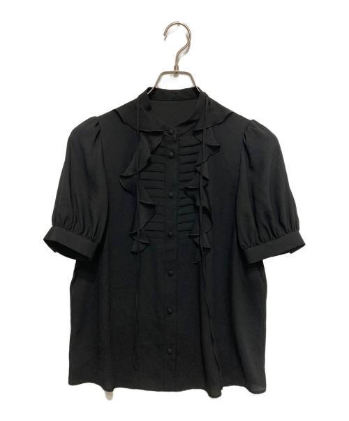 Loulou Willoughby（ルルウィルビー）Loulou Willoughby (ルルウィルビー) フロントタックラッフル半袖ブラウス ブラック サイズ:SIZE2 未使用品の古着・服飾アイテム