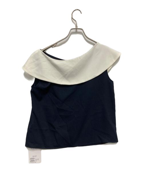La boutique BonBon（ラブティックボンボン）La boutique BonBon (ラブティックボンボン) アシメビッグカラーブラウス ネイビー サイズ:F 未使用品の古着・服飾アイテム