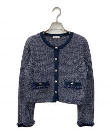 FRAY ID（フレイ アイディー）の古着「ラメツイードニットカーディガン」｜インディゴ