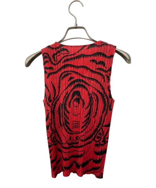PLEATS PLEASE（プリーツプリーズ）PLEATS PLEASE (プリーツプリーズ) ノースリーブカットソー レッド×ブラック サイズ:3の古着・服飾アイテム