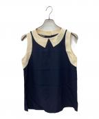 CHANELシャネル）の古着「マドモワゼル釦ノースリーブシルクブラウス」｜ネイビー×ホワイト