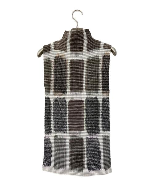 ISSEY MIYAKE（イッセイミヤケ）ISSEY MIYAKE (イッセイミヤケ) スクxゼアプリントノースリーブブラウス ホワイト×グレー サイズ:Mの古着・服飾アイテム