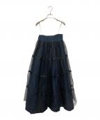 MAISON SPECIALメゾンスペシャル）の古着「2way Tulle Layered Plaid Pattern Volume Silhouette Skirt」｜ネイビー