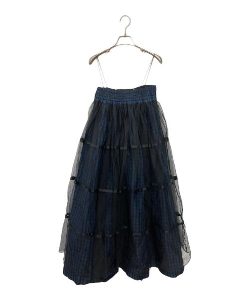 MAISON SPECIAL（メゾンスペシャル）MAISON SPECIAL (メゾンスペシャル) 2way Tulle Layered Plaid Pattern Volume Silhouette Skirt ネイビー サイズ:38の古着・服飾アイテム