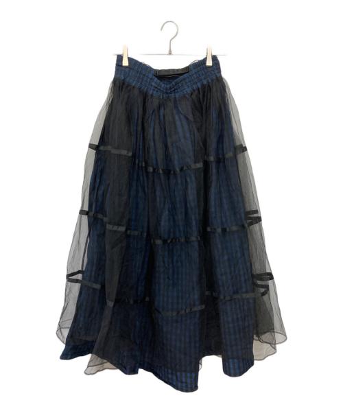 MAISON SPECIAL（メゾンスペシャル）MAISON SPECIAL (メゾンスペシャル) 2way Tulle Layered Plaid Pattern Volume Silhouette Skirt ネイビー サイズ:38の古着・服飾アイテム