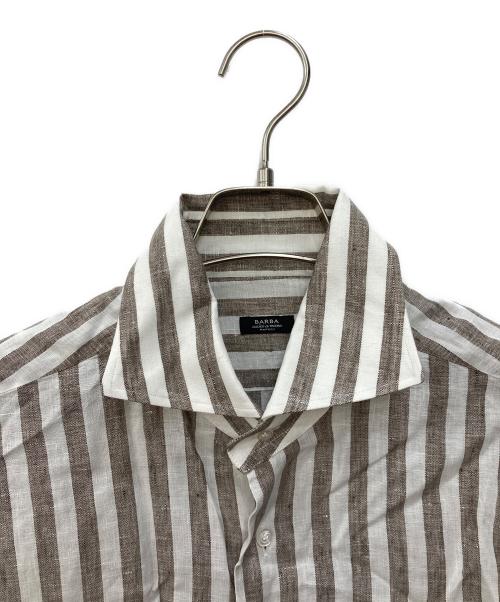 BARBA（バルバ）BARBA (バルバ) ホリゾンタルカラーリネンシャツ ブラウン×ホワイト サイズ:41の古着・服飾アイテム
