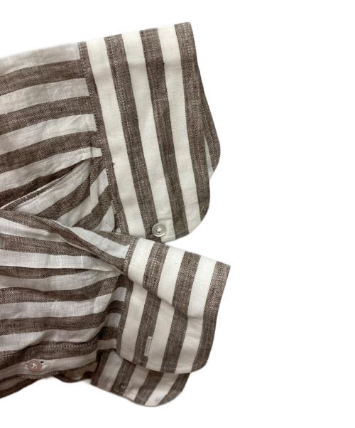 BARBA（バルバ）BARBA (バルバ) ホリゾンタルカラーリネンシャツ ブラウン×ホワイト サイズ:41の古着・服飾アイテム