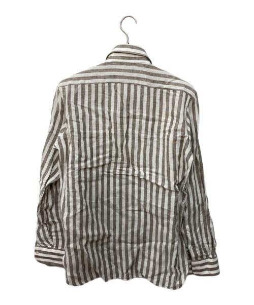 BARBA（バルバ）BARBA (バルバ) ホリゾンタルカラーリネンシャツ ブラウン×ホワイト サイズ:41の古着・服飾アイテム