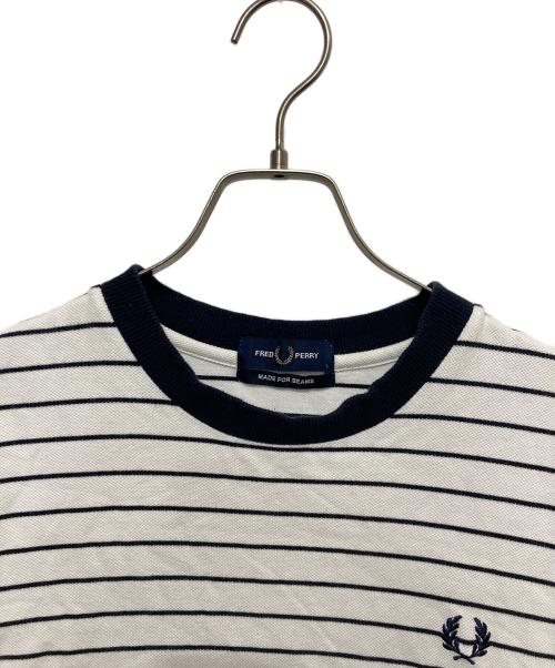 FRED PERRY（フレッドペリー）FRED PERRY (フレッドペリー) BEAMS (ビームス) 鹿の子ボーダーtシャツ ホワイト サイズ:Lの古着・服飾アイテム