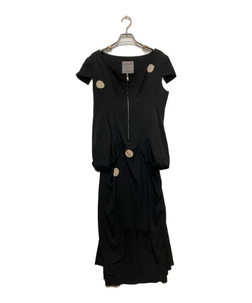 YOHJI YAMAMOTO（ヨウジヤマモト）YOHJI YAMAMOTO (ヨウジヤマモト) ドットプリントアシメシルクワンピース ブラック サイズ:1の古着・服飾アイテム