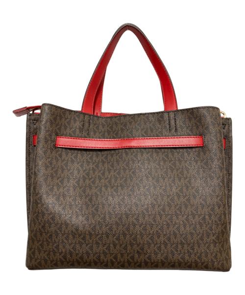 MICHAEL KORS（マイケル・コース）MICHAEL KORS (マイケル・コース) シグネチャー柄エミリアラージサッチェル レッド×ブラウンの古着・服飾アイテム