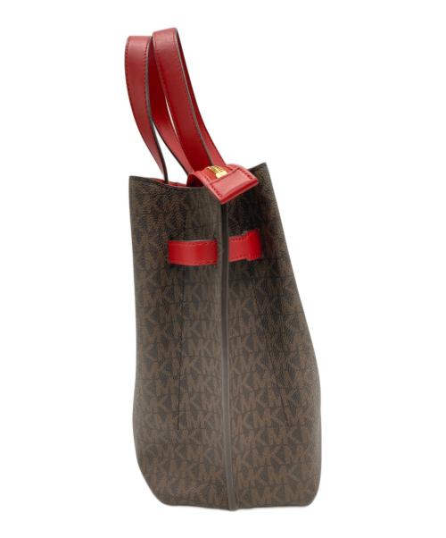 MICHAEL KORS（マイケル・コース）MICHAEL KORS (マイケル・コース) シグネチャー柄エミリアラージサッチェル レッド×ブラウンの古着・服飾アイテム