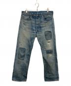 RRLダブルアールエル）の古着「パッチワークデニムパンツ」｜ブルー