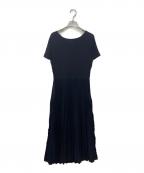 LANVIN en Bleuランバンオンブルー）の古着「Aラインサイドリボン半袖ニットワンピース」｜ネイビー