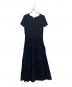 LANVIN en Bleuランバンオンブルー）の古着「Aラインサイドリボン半袖ニットワンピース」｜ネイビー