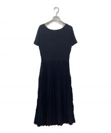 LANVIN en Bleu（ランバンオンブルー）の古着「Aラインサイドリボン半袖ニットワンピース」｜ネイビー