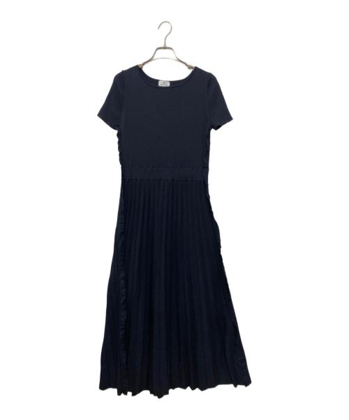 LANVIN en Bleu（ランバンオンブルー）LANVIN en Bleu (ランバンオンブルー) Aラインサイドリボン半袖ニットワンピース ネイビー サイズ:Mの古着・服飾アイテム