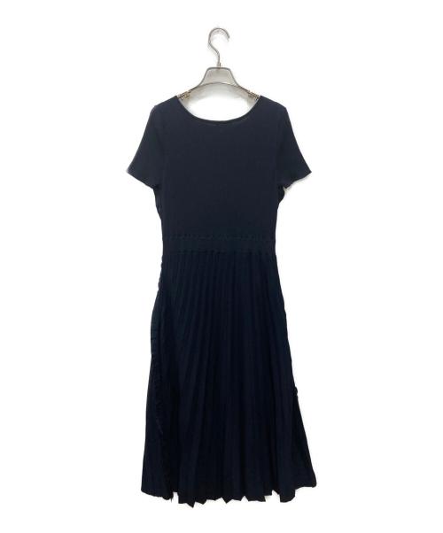 LANVIN en Bleu（ランバンオンブルー）LANVIN en Bleu (ランバンオンブルー) Aラインサイドリボン半袖ニットワンピース ネイビー サイズ:38の古着・服飾アイテム